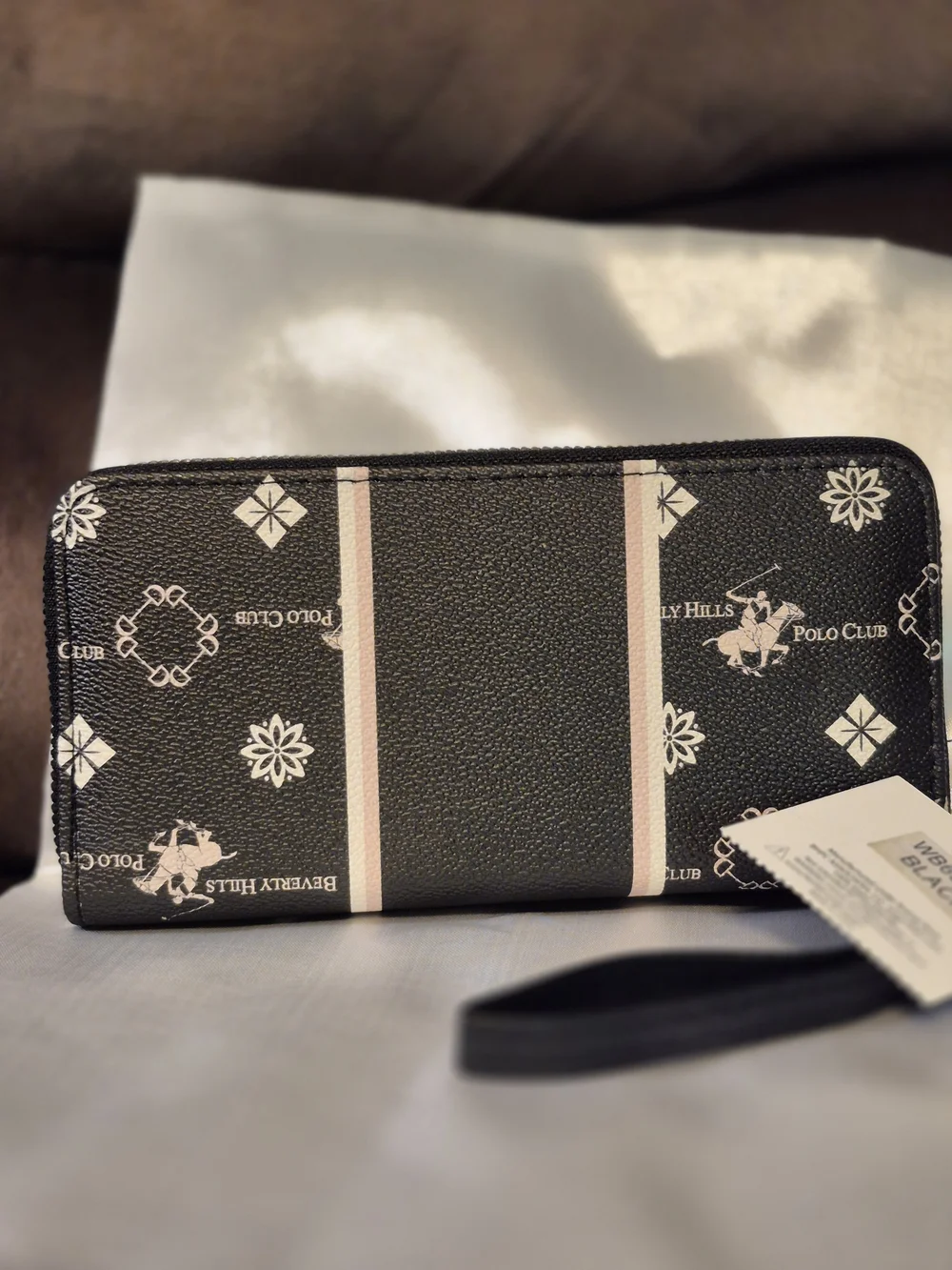 Beverly Hills Polo Club Black Zip-Around Wallet with Pale Tan Accents